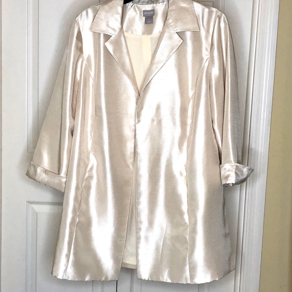 Chico’s Size 2 12/14 pearl polyester 3/4 sl jacket